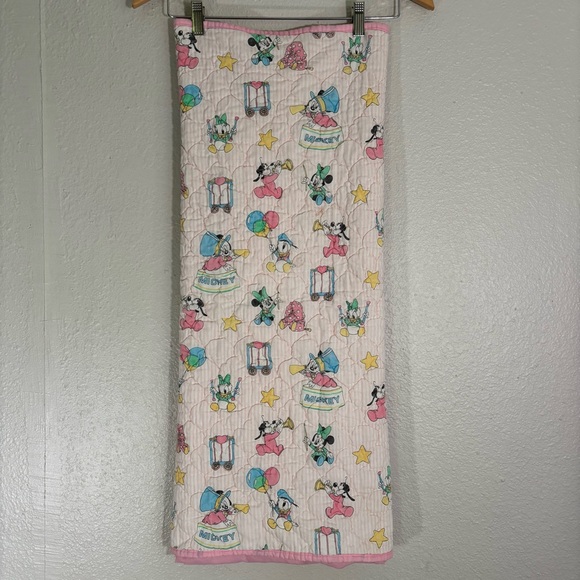 Vintage Disney Pink Mickey Mouse Babies Crib Blanket Quilt 40"x33" - Picture 2 of 8